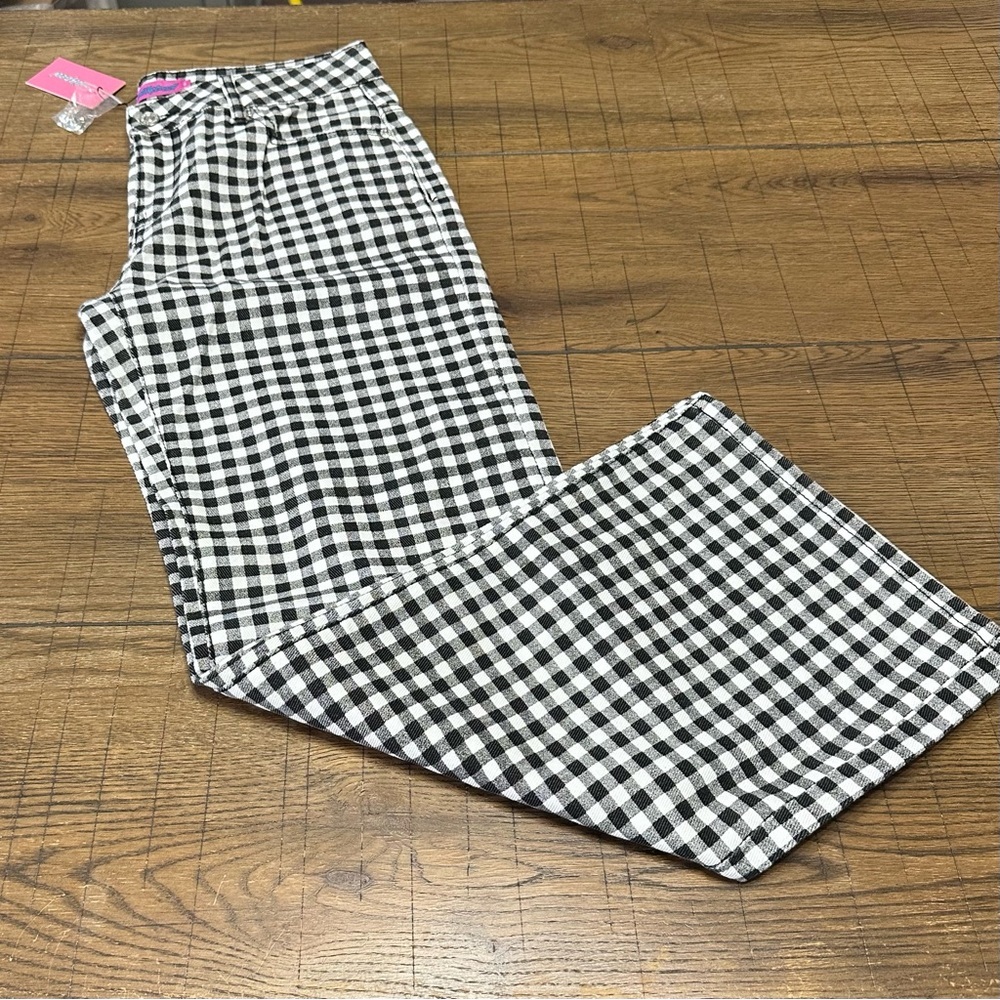Edikted Wide Leg Low Rise Jeans Black & White Gingham Women’s Medium 6 NWT
